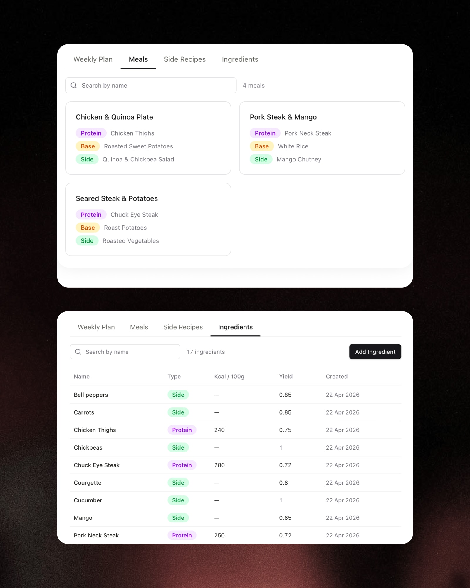 Braza meals built from a protein, base and side